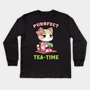 Purrfect Tea Time Kids Long Sleeve T-Shirt